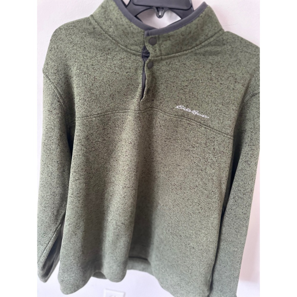 Eddie Bauer Mens XL Green Marled Snap Mock Neck Fleece Pullover Sweater - Picture 3 of 4